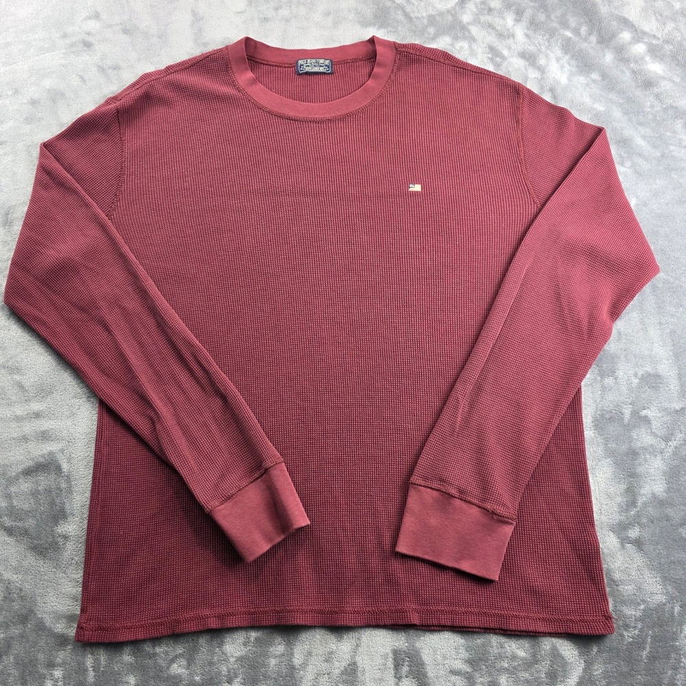 Polo Jeans Co Thermal Shirt Mens XXL Burgundy Waffle Knit Long Sleeve RL Flag